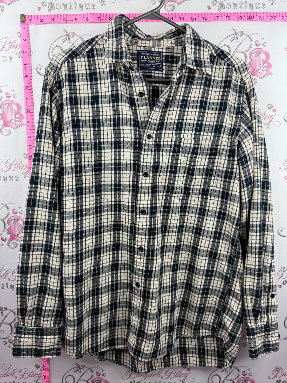 Flannel original wash Men's Black & Cream Plaid Flannel Button-Down Shirt